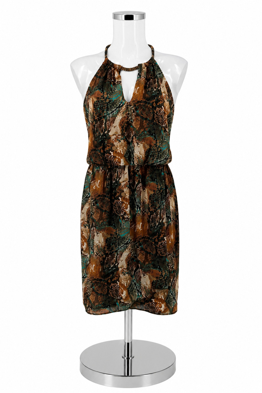 Bisou Bisou Brown/Teal Snake Pre-Owned Ladies Dress - Size 6